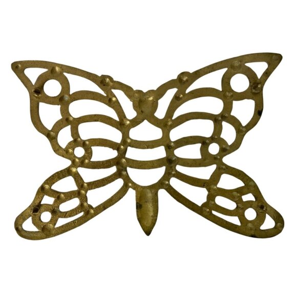 Vintage Cast Brass Butterfly Trivet Kitchen Decorative Piece Antique Gold Finish - Picture 2 of 2